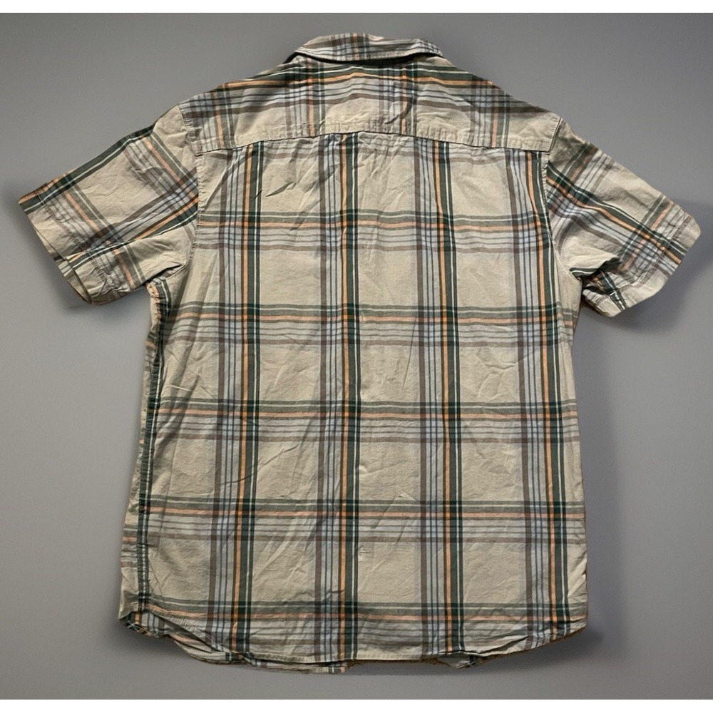 Columbia Short Sleeve Button Down Shirt Green Orange Blue Plaid Logo Medium JBHS - Picture 2 of 9